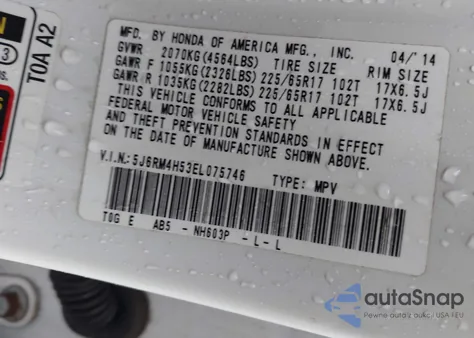 2014 Honda Cr-V Ex z USA, uszkodzony, nr VIN 5J6RM4H53EL075746